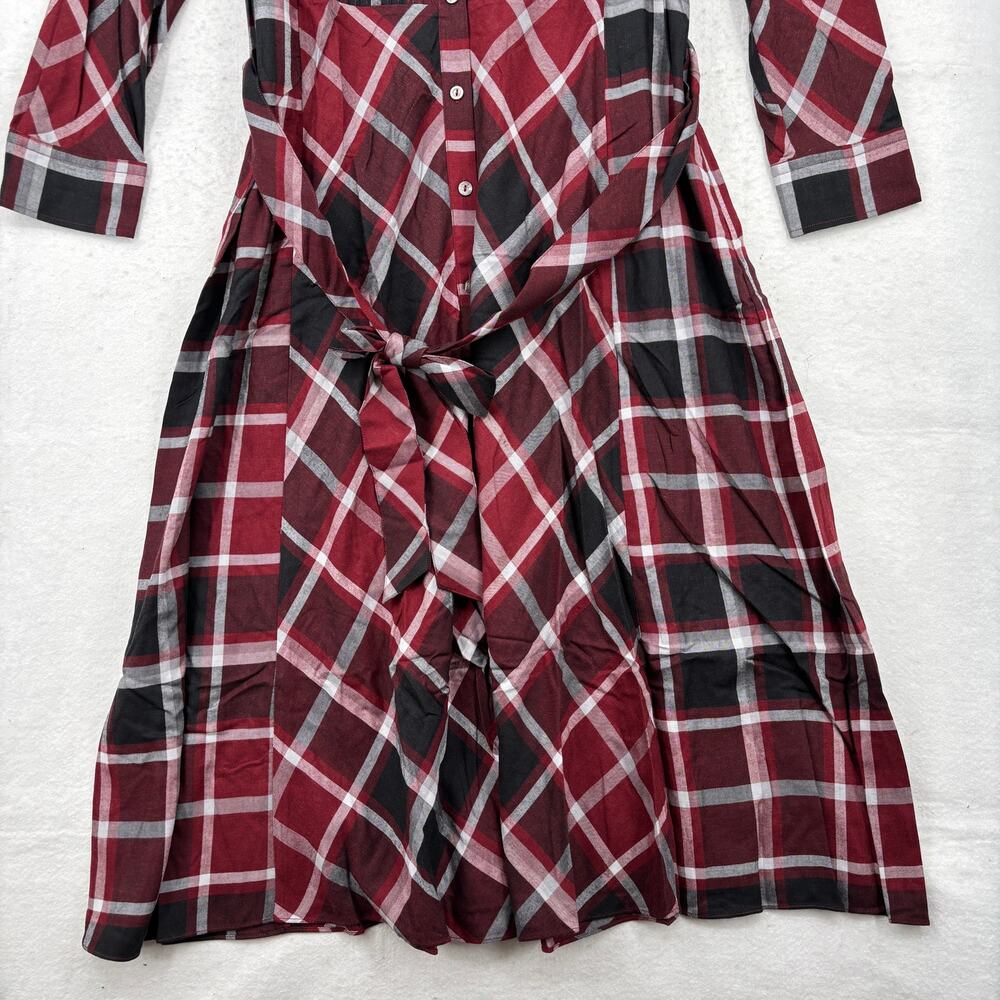 Soft Surroundings Gayle Maxi Dress Size 20W Cabernet Plaid Belted Shirt Dress - Picture 7 of 14